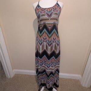 Xhilaration Multicolor  Tribal Pattern Maxi Dress With Criss Cross Back